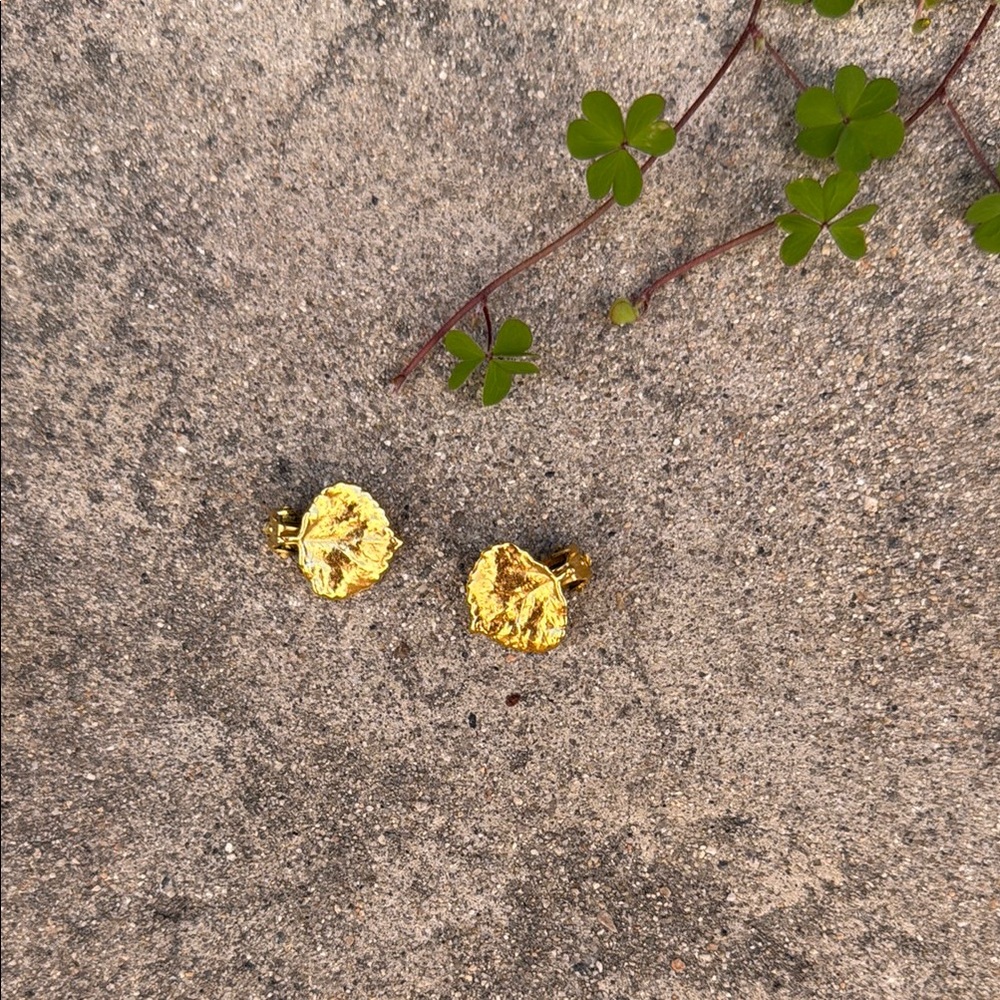 Leaf-Shaped Gold Stud Clip On